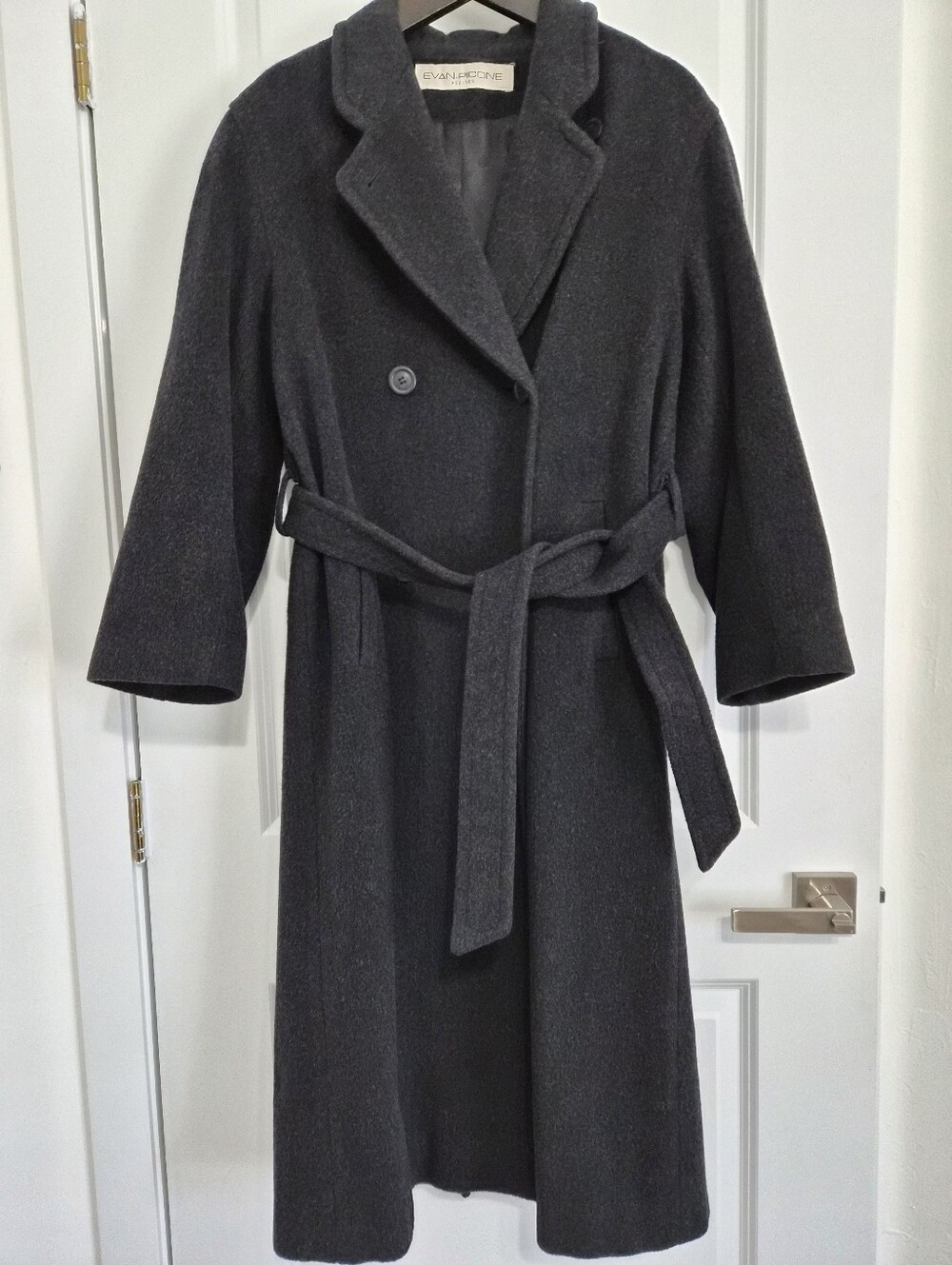 Evan Picone Petites 6P Charcoal Belted Wool Blend Coat